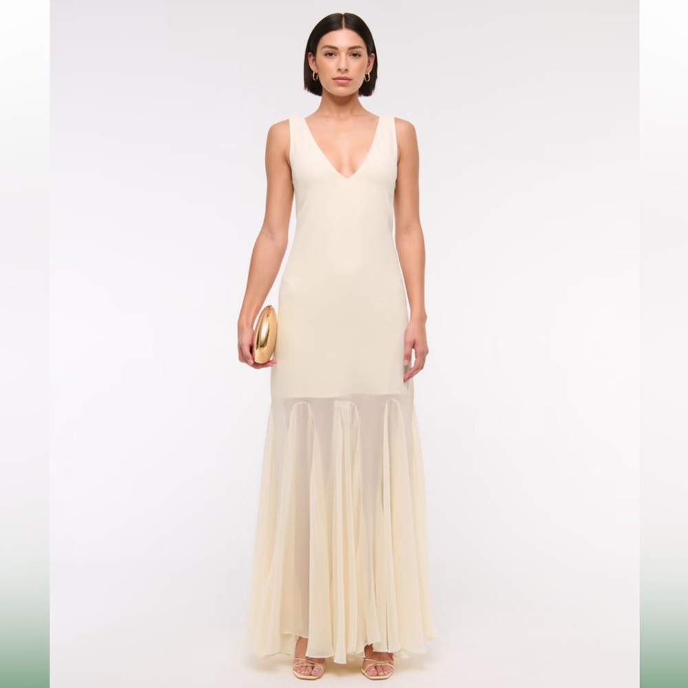 Abercrombie & Fitch Cream Sheath Maxi Dress Sleeveless V-Neck